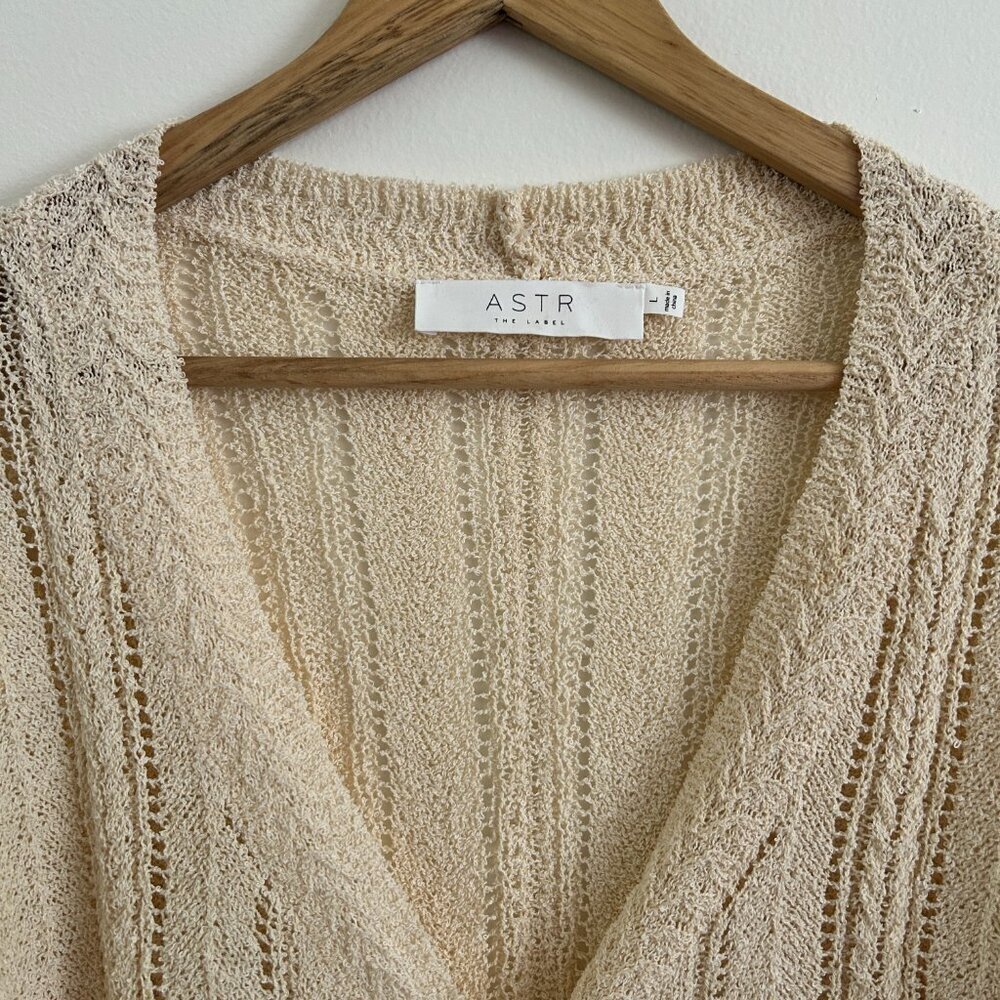 ASTR The Label Open-Knit Cream Lightweight Faux Wrap Sweater - Large